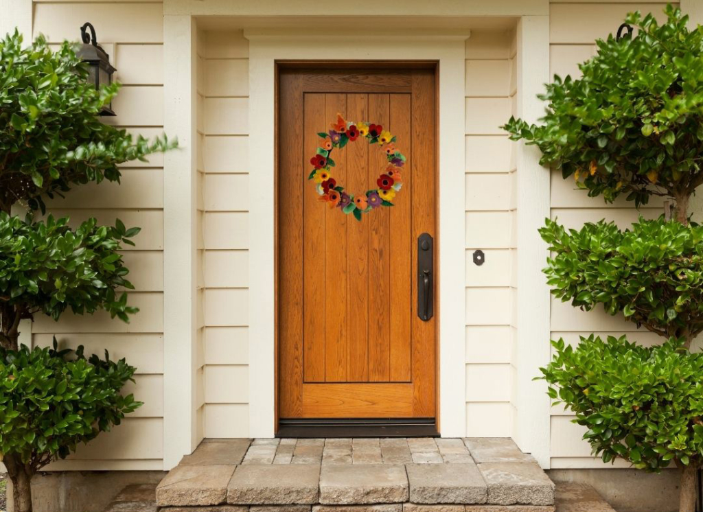 Front-door front door decorated with autumn leaves